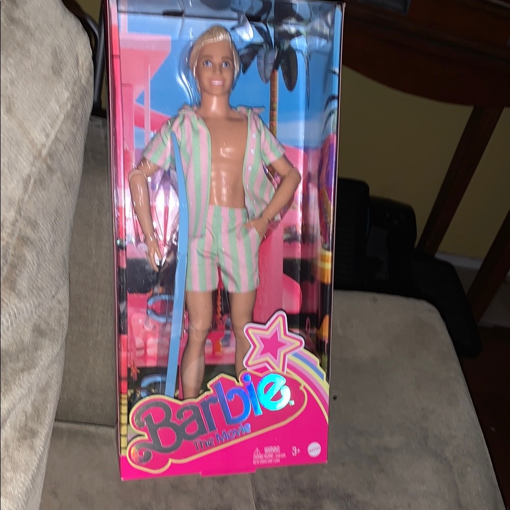 Barbie the movie Ken Doll in Pink and Green Striped Outfit